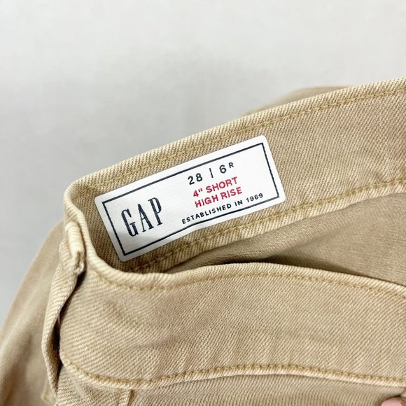 NEW Gap 4" Short High Rise Tan Brown Denim Raw Hem Jean Shorts - Size 28, 6 - Picture 5 of 9